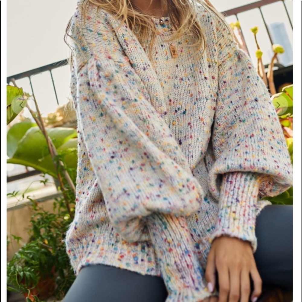 HOT final🔥SALE ! 2 LEFT! 5⭐️⭐️⭐️⭐️⭐️ boho Ivory confetti  sweater - Picture 5 of 10